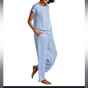 NWT State of Day Silk Touch 2-Piece Pajama Set Short Sleeve Top & Pants Blue M